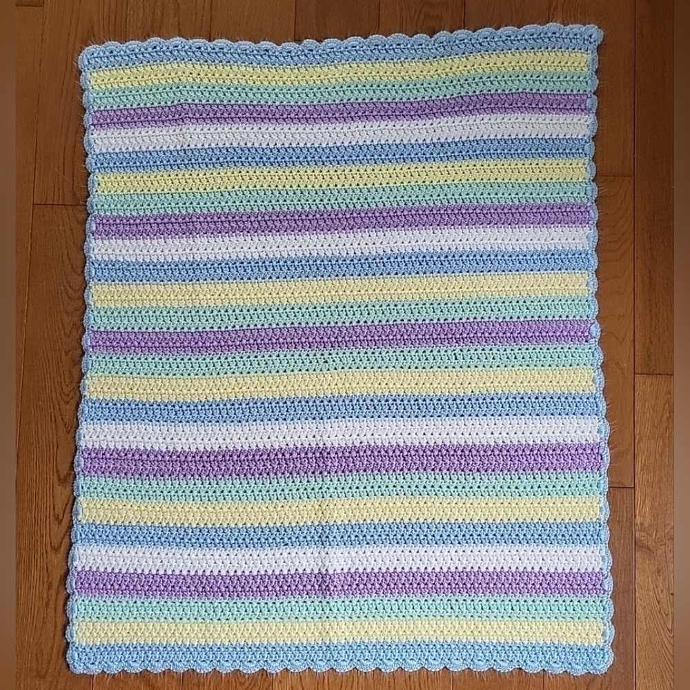 Handmade 32”x36” Crochet Baby Blanket Afghan Multi Colour Strips